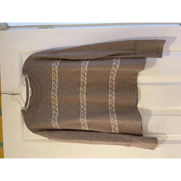 Long Sleeve Brown Women's Top with Patterned Stripes Contemporary Size SM - Picture 3 of 8